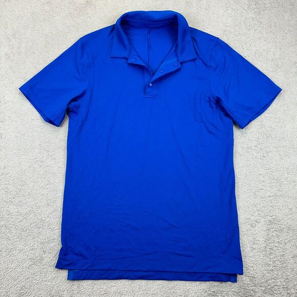LULULEMON Men's S Small Snap Front Performance Polo Shirt Blue Golf - Picture 1 of 5